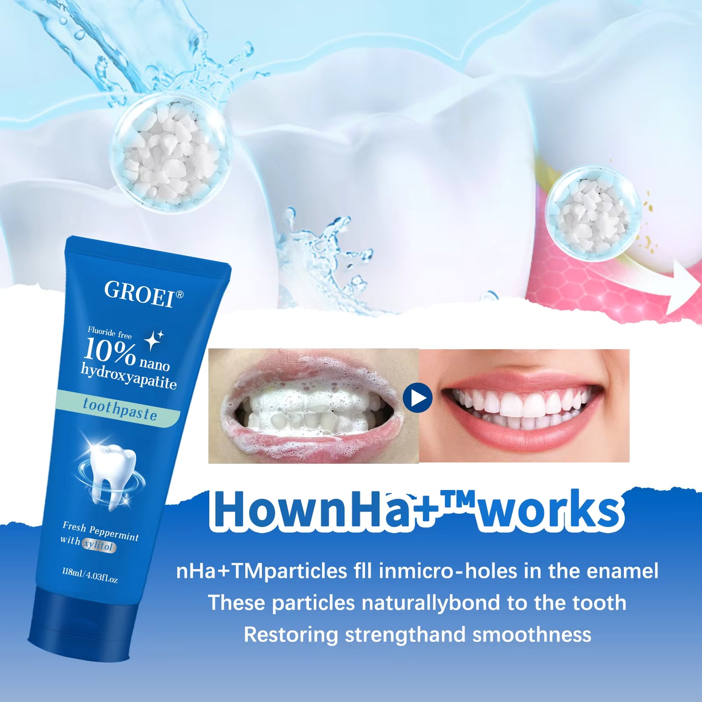 10% Nano Hydroxyapatite Toothpaste - Fluoride Free, Xylitol Toothpaste